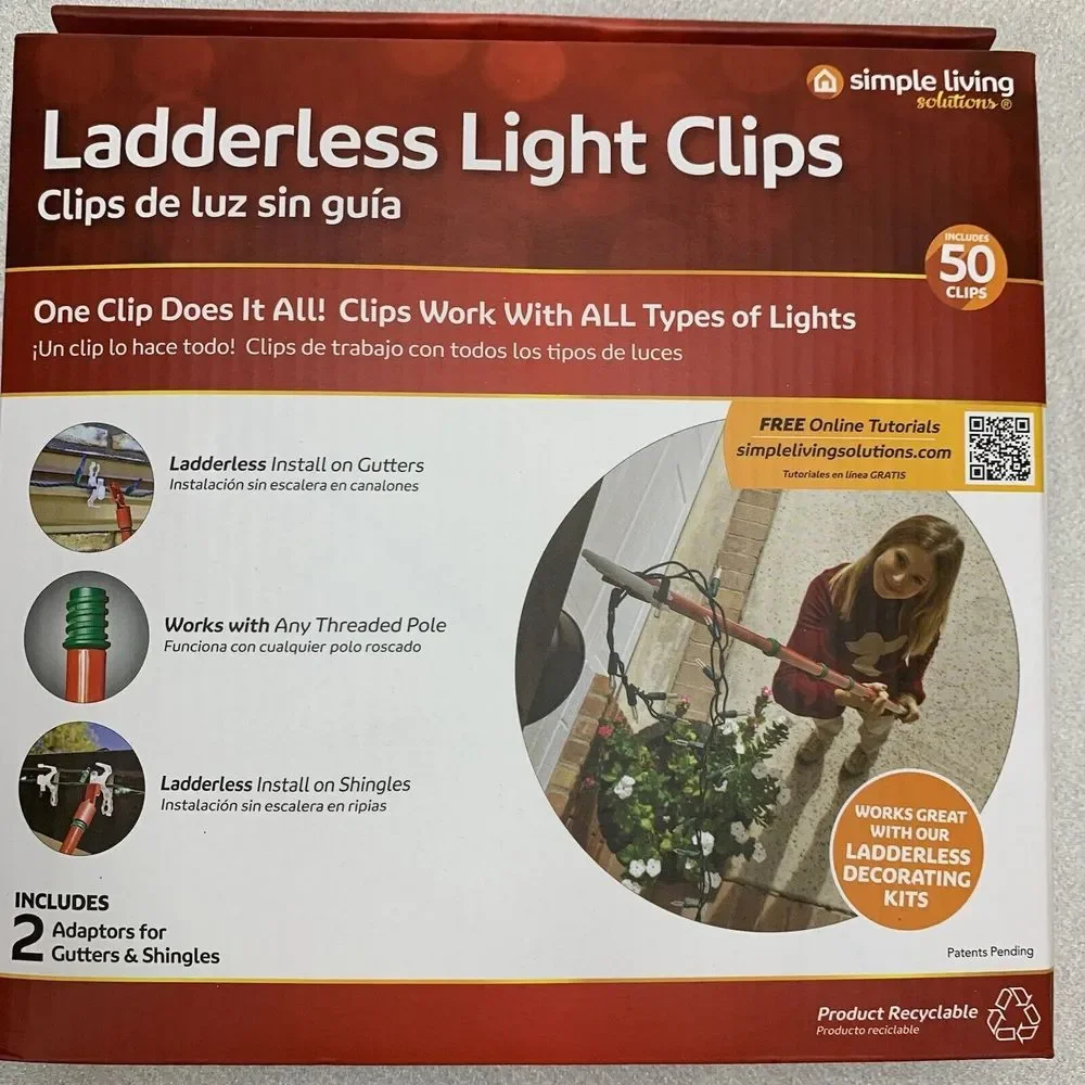 Ladderless Light Clips Outdoor Christmas Lights 50 Count Gutters Shingles Decor